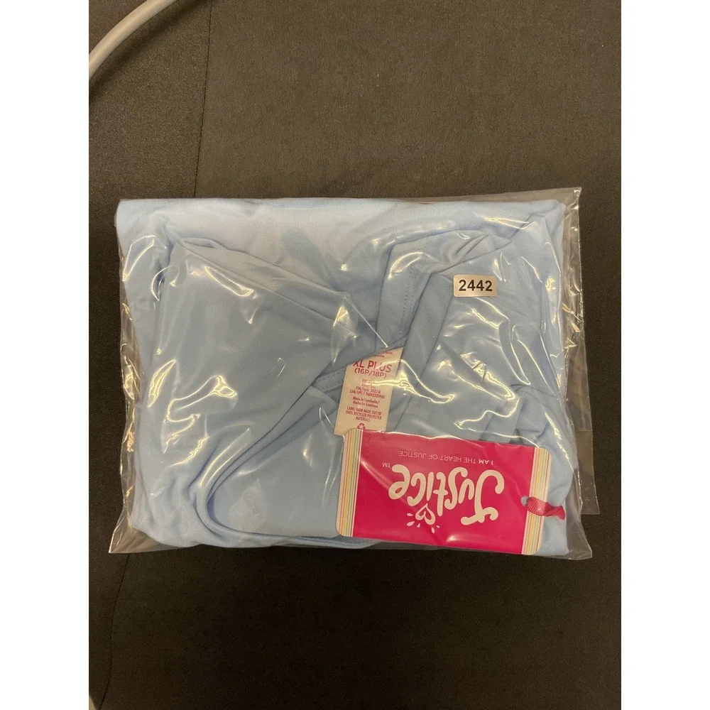 Justice Girls Cap Sleeve Seamless Top Sail Blue Square Neck XL Plus 16P/18P